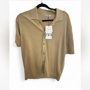 Zara Men's Beige Button-Down Shirt